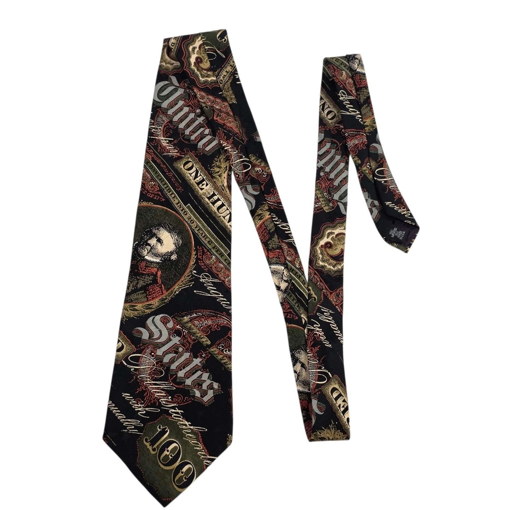 TANGO by MAX RAAB Americana 'Old‎ Money' Print Silk Tie Black Red Green